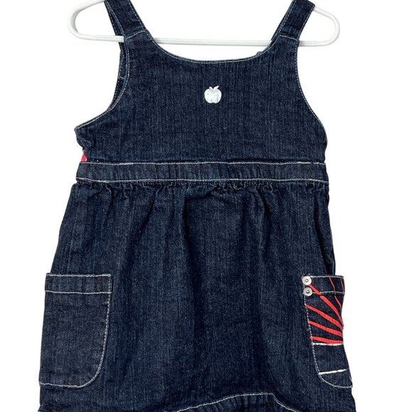 Apple Bottoms Girls Denim Jumper Dress Size 5 6 Blue Pink Graphic Pockets - Picture 2 of 10